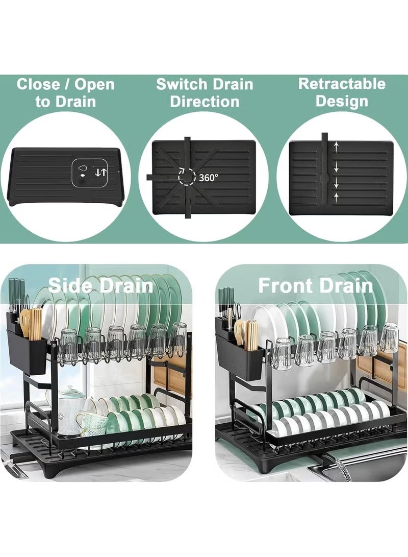 Eworld 2-Tier Stainless Steel Dish Drying Rack, Kitchen Dish Drainer with Utensil, Cup & Cutting Board Holder, Rustproof Countertop Organizer, Black + Free 600ml Fairy - Image 5